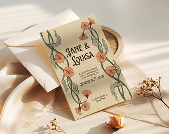 Invito di nozze in stile Art Nouveau / Motivo floreale vintage (modello digitale su Canvas)