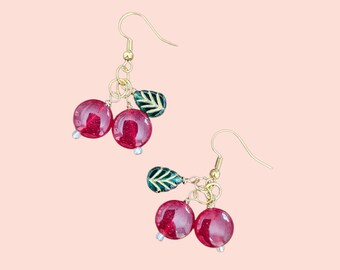 Pendientes de cereza, joyería para decorar cócteles, pendientes de frutas rojas, lindo regalo de verano