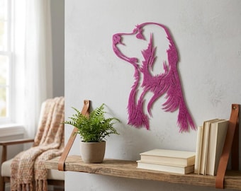 3D Printed Golden Retriever Silhouette Wall Art | Sparkly Pink Glitter Dog Decor
