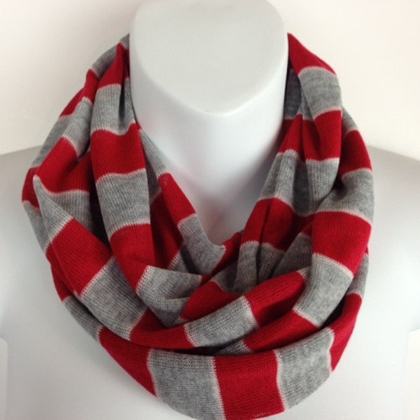 Red gray white stripe lightweight sweater Infinity scarf