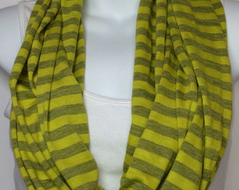Neon yellow striped jersey knit infinity scarf