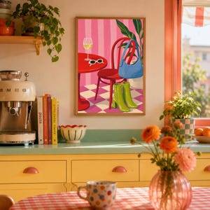 Arte de Pared Moda Preppy Bodegon, Lamina Bistro Rosa, Poster Botas Bolso Chic, Decoracion Vestidor Glam