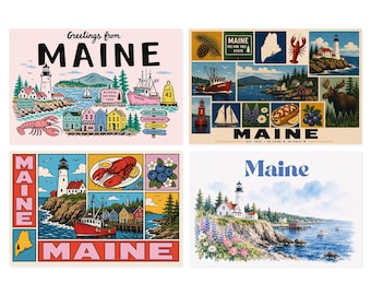 Quadros de Viagem Vintage Litorânea do Maine (4 Designs) (Download Digital)