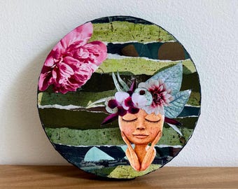 Original & Handmade – Mini Green Floral Collage – Boho Wall Art – 5x5