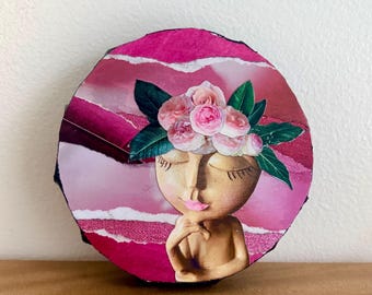 Original & Handmade - Mini Pink Floral Collage - Sister Series - Rose II - 4x4