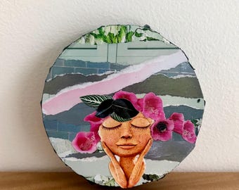 Original  & Handmade – Mini Floral Portrait Collage – Botanical Wall Decor – 4x4