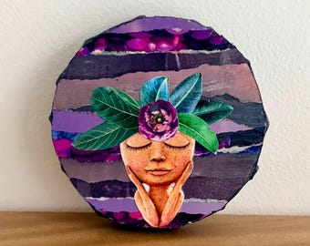 Original & Handmade - Mini Botanical Collage - Plum Bloom - 4x4