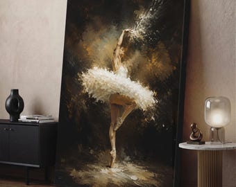 Ballerina Canvas Print, Moody Impressionist Ballet Wall Art, Elegant Dancer Art, Dark Aesthetic Decor, Gift For Dancer, Studio Wall Decor