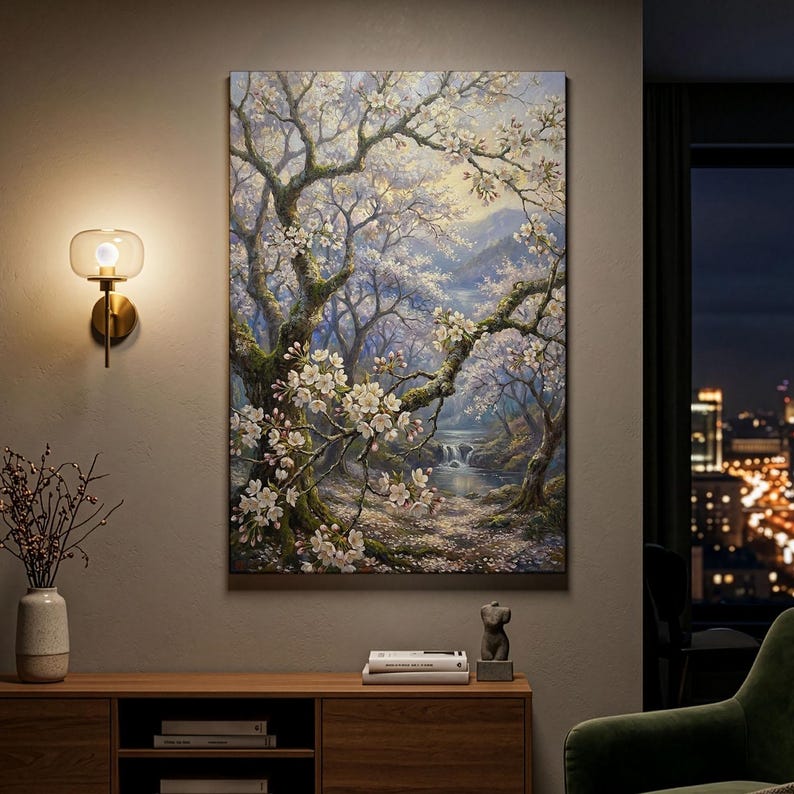 Cherry Blossom Canvas Print, Japanese Sakura Tree Wall Art, Spring ...