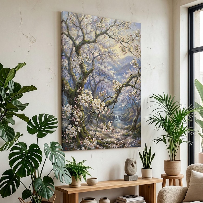 Cherry Blossom Canvas Print, Japanese Sakura Tree Wall Art, Spring ...