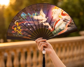Chinese Fantasy Folding Fan Black Anime Phoenix Bamboo Hand Fan Cosplay Wuxia Gift Xianxia Dance Prop Oriental Decor