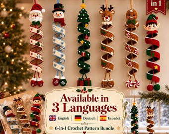 6+ Christmas Amigurumi Crochet Pattern, Spiral Ornament Patterns, Amigurumi Ornament | Winter Holiday Decor | German, Spanish & English