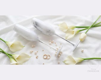 Personalisierte Marmor Hochzeit Toasting Flöten und Kuchen-Set, elegantes Andenken