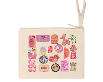 Bonito neceser con cremallera de estilo estético, neceser de maquillaje con collage de pegatinas Y2K, neceser rosa de moda para adolescentes, regalo para damas de honor, pequeño organizador de viaje.