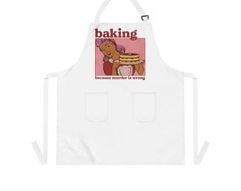 Delantal "Horneando porque el asesinato está mal", delantal de cocina divertido, regalo para fanáticos del crimen real, delantal de repostería retro con bolsillos, regalo para chefs panaderos.