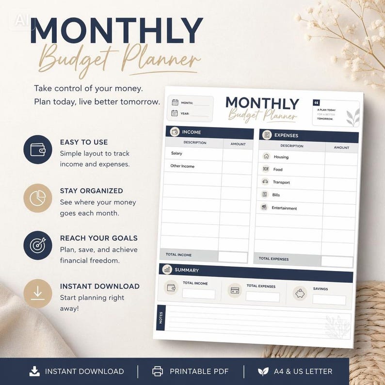 Monthly Budget Planner Printable PDF | Budget Tracker | Finance Planner ...