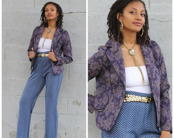 Vintage 80s purple floral brocade power blazer exceptional details XS/S/M