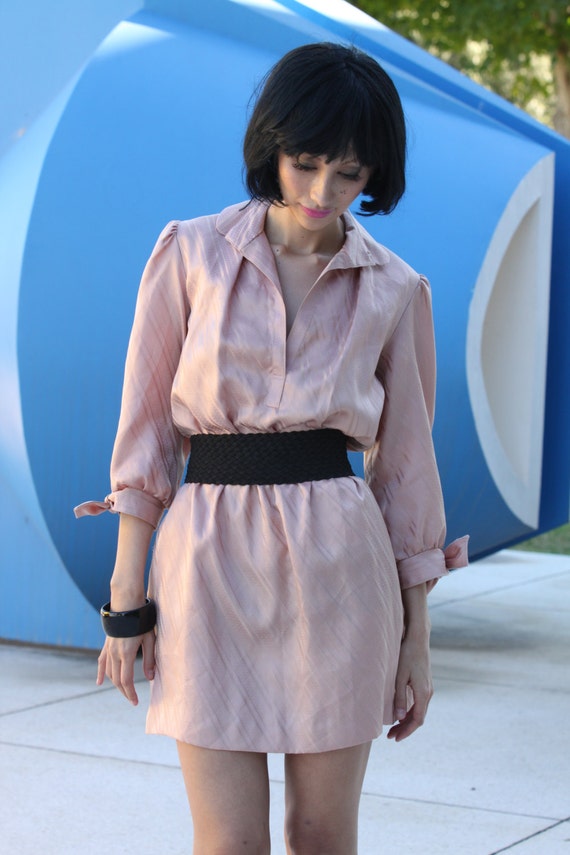 Vintage 70s Secretary dress Puff Sleeve Mini Mod … - image 4