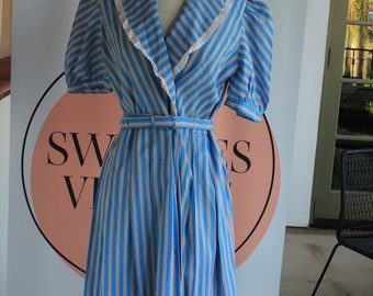 Vintage striped 80s scooter mod party dress S-M eyelet charm