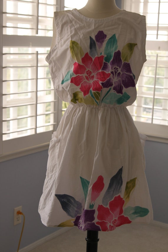 Vintage 80s Floral Beach dress-Mini dress Boho Hi… - image 4