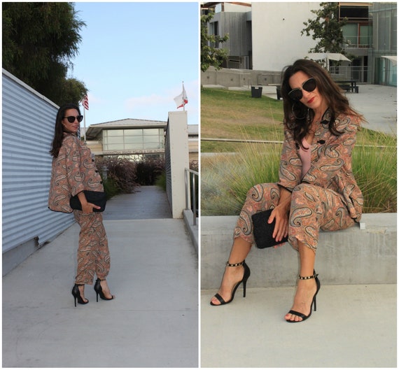 Vintage 80s 2 Piece Asian Jumpsuit Paisley Slouchy
