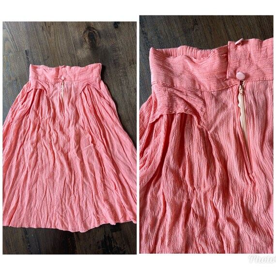 70s 80s Gauzy Coral Hippie Boho Skirt S M pockets - image 3