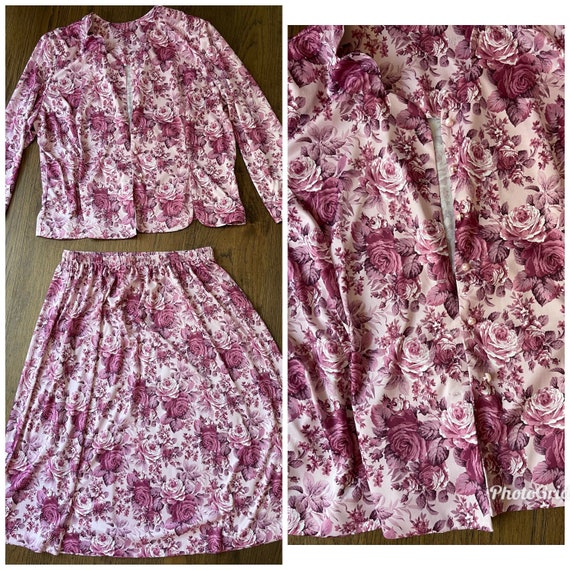 70s 80s Floral Set matching skirt blouse set suit - image 7