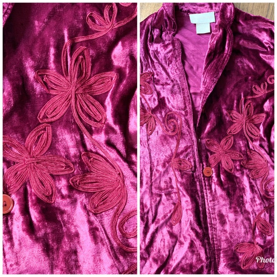 80s maroon velvet embroidered Bell sleeve jacket … - image 7