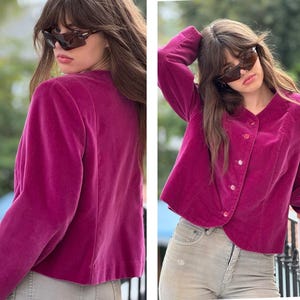 80s Velvet Velour Pink Lined Boxy Jacket Blazer Gold Buttons S M