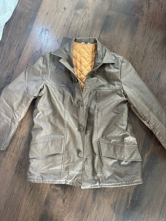 70s Brown Leather Unisex Jacket Coat Boho Rocker … - image 5