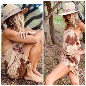 Hawaiian boho halter mini dress hippie open back S M