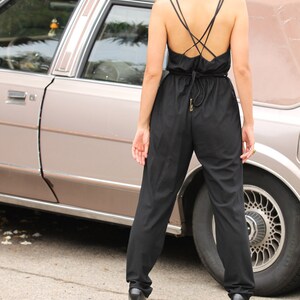 Vintage 80s Art Deco Disco Jumpsuit pants open back high waist gem xs s m image 3