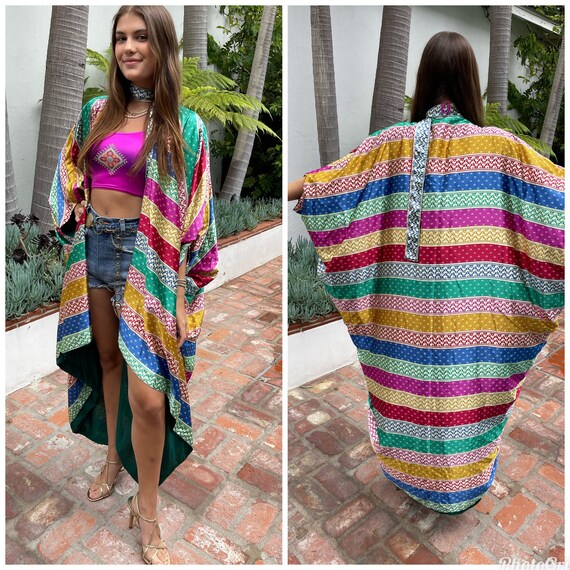 Stunning 70s Fluid Flowy Jewel Tone Kimono Duster - image 2