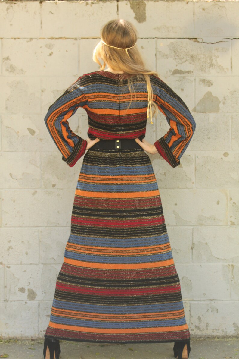 Vintage 70s Italian Knit Maxi Dress Balmain Dolman Sleeves XS S M image 4
