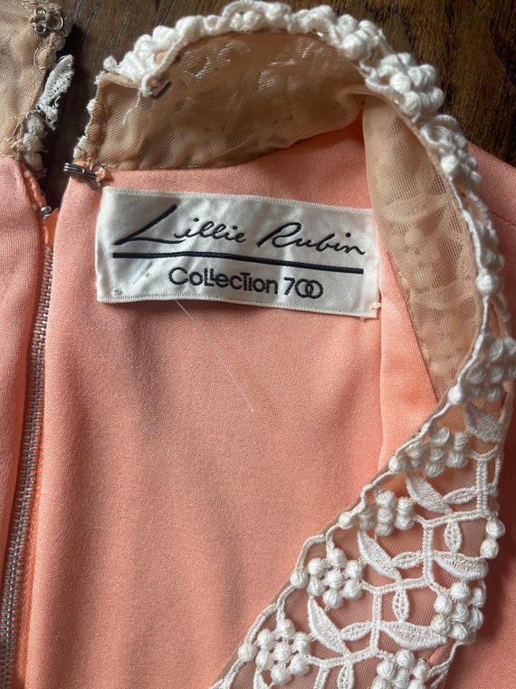 Designer Lillie Rubin 70s coral Maxi Dress Lace d… - image 9
