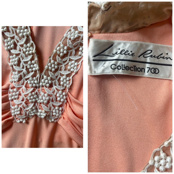 Designer Lillie Rubin 70s coral Maxi Dress Lace d… - image 6