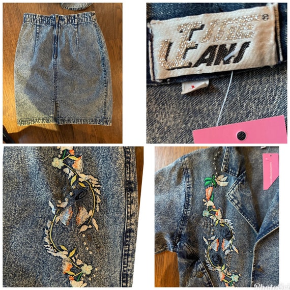 80s Acid Wash Denim Set Jacket Wiggle Skirt Matching Suit S M