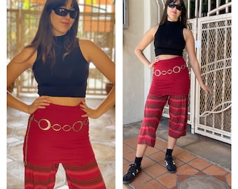 70s 80s High Waist Italian Chic   Skirt Pants Red French Girl Vibes S M