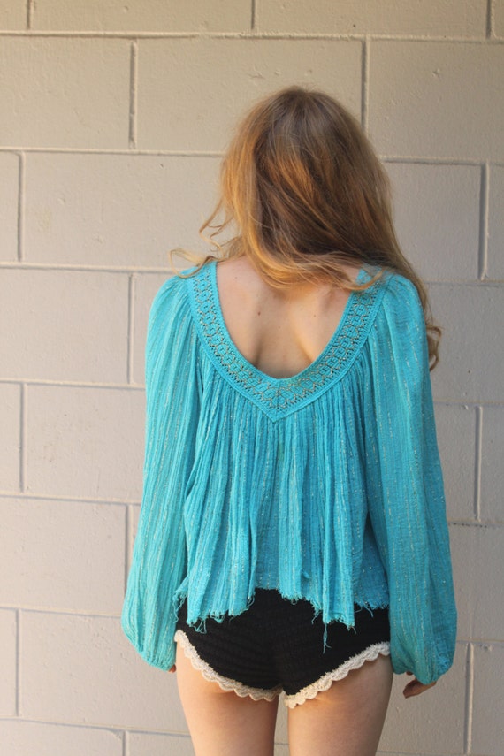 Vintage 70s Hippie Gauzy Festival Top Boho Peasan… - image 3