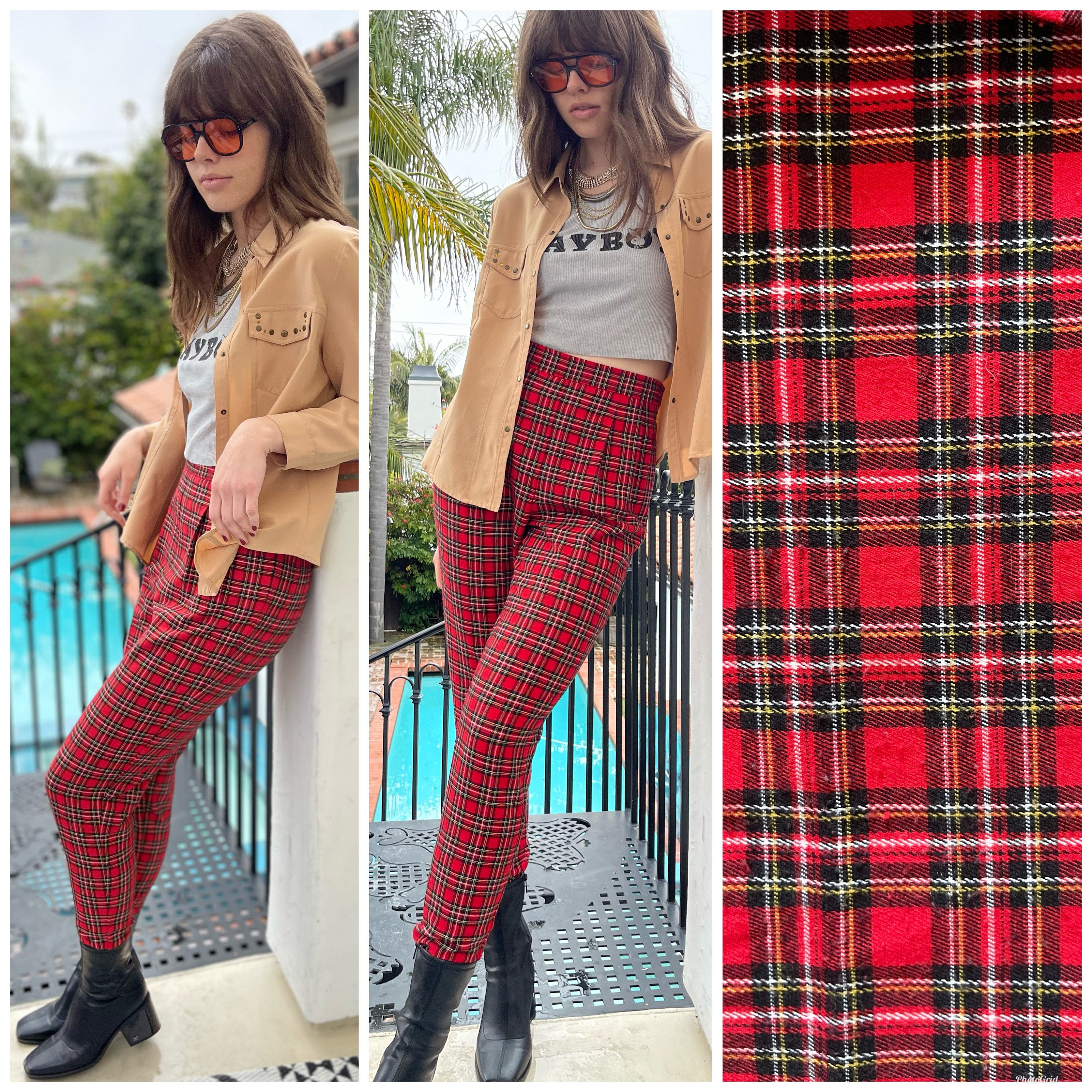 TRIPP NYC  CLASSIC SLIM LEG BONDAGE PANT RED PLAID