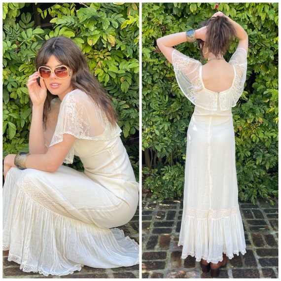 The Clarice ~ divine white self stripe cotton 70s maxi dress