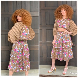 Diane Fres upcycled 2 piece 80s set skirt & blouse S m image 7