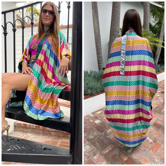 Stunning 70s Fluid Flowy Jewel Tone Kimono Duster - image 6