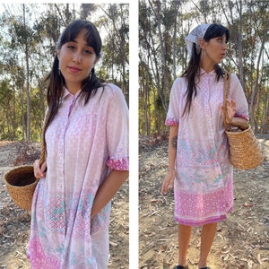 Cottage Core 70s Floral Soft Cotton Summer Dress Beachy Flowy S M