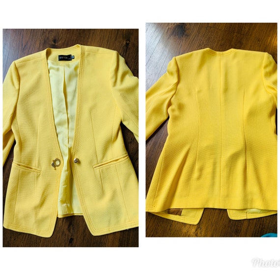 80s vibrant yellow blazer structured jacket Dress… - image 3