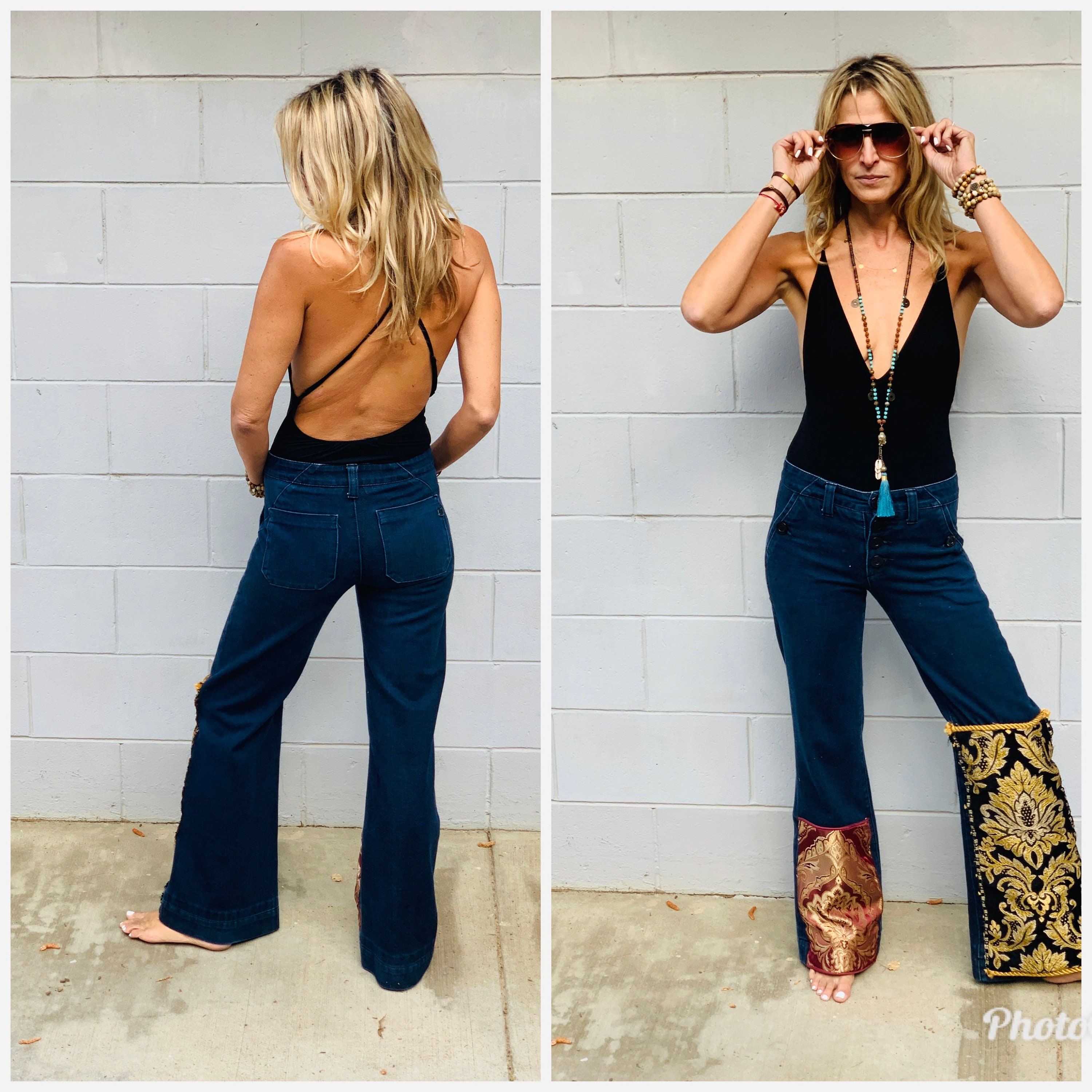 90s Low Waist Hip Higher Patchwork Bell Bottom Jeans Flares - Etsy