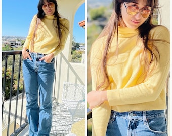 Vintage Pendleton soft cozy virgin wool Turtleneck Sweater Yellow pull over S m