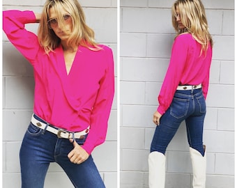 Hot pink 90s silk Blouse Anne Klein S M