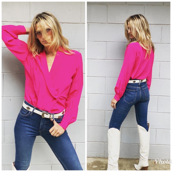 Hot pink 90s silk Blouse Anne Klein S M - image 1