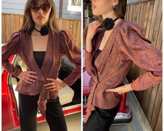 80s Gorgeous Designer power shoulder Bronze Blazer S M